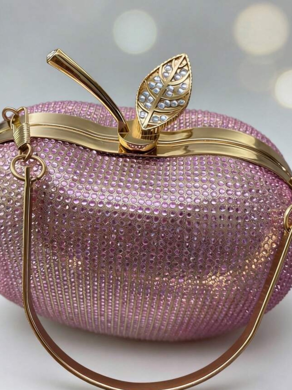 Pink Crystal Apple Clutch Handbag - Picture 4 of 10